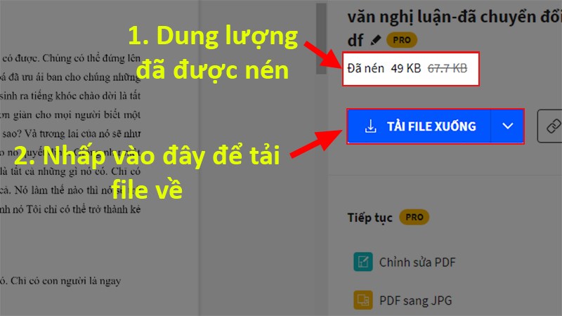 Dung lượng file Word đã được giảm > Nhấp Tải file xuống để tải về