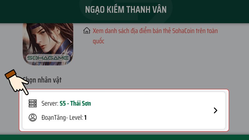 Chọn server và nhân vật