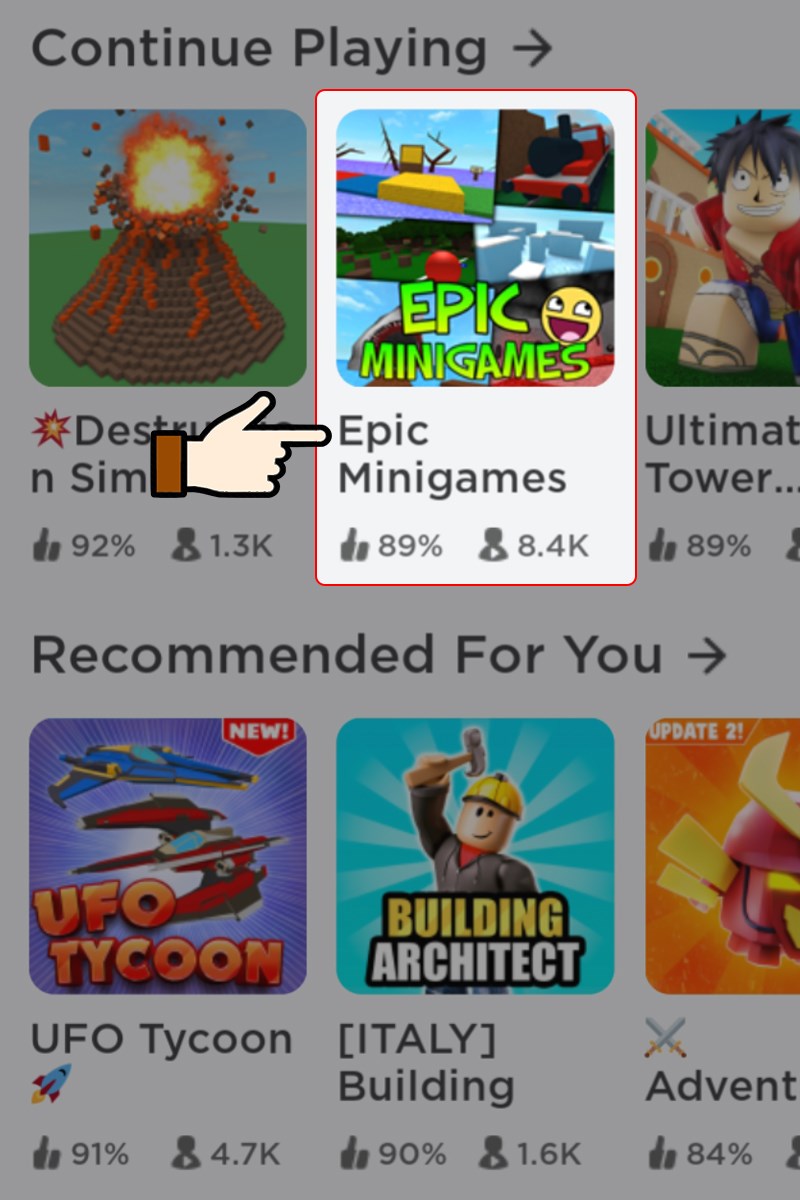Nhấn chọn mode chơi Epic Miningames