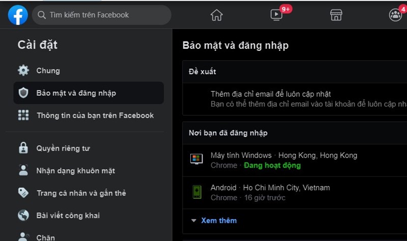 Chọn Bảo mật và đăng nhập 