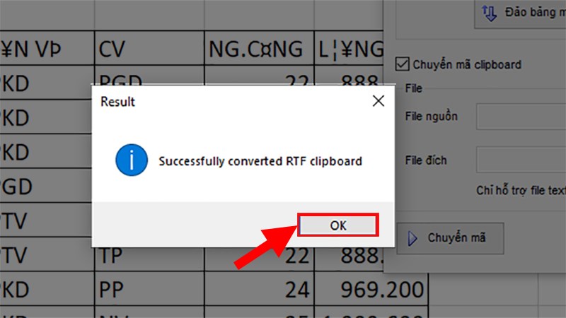 Unikey&nbsp;sẽ hiện lên 1 bảng thông báo bạn đã chuyển đổi thành công > Nhấn OK