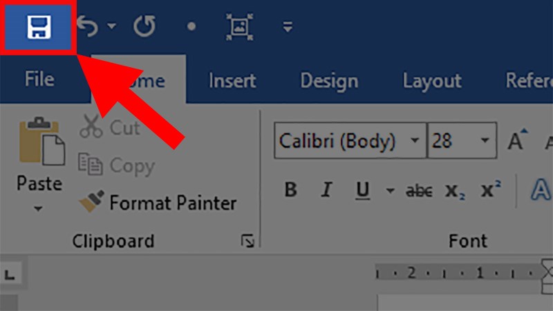 Ở file Word đang soạn thảo văn bản > Chọn biểu tượng Save ở góc trên bên trái