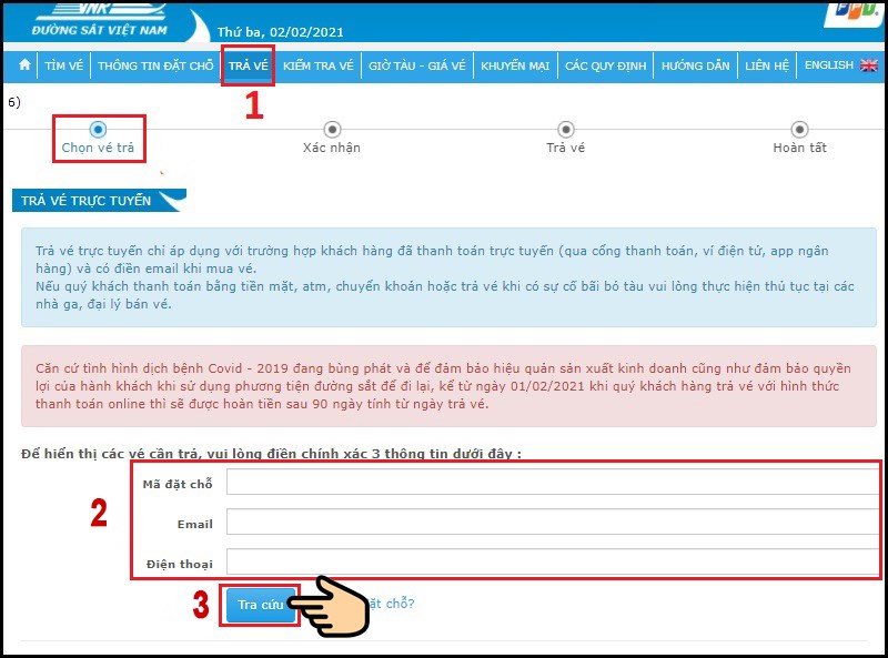 Điền M&atilde; đặt chỗ, Email, Điện thoại
