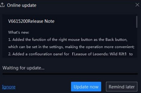NoxPlayer gửi y&ecirc;u cầu cập nhật phi&ecirc;n bản mới nhất