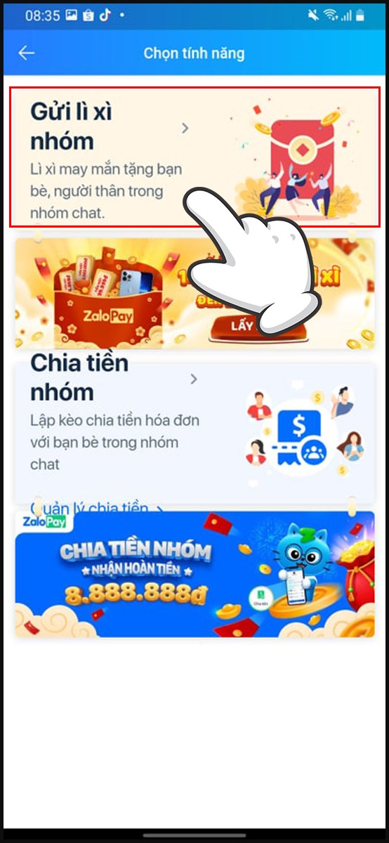 Chọn Gửi lì xì