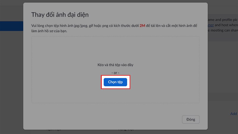 Nhấn Chọn tệp để tải ảnh lên hoặc bạn có thể kéo thả ảnh vào khung