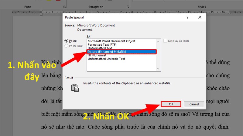Ở cửa sổ Paste Special > Chọn Picture (Enhanced Metafile) > Nhấn OK