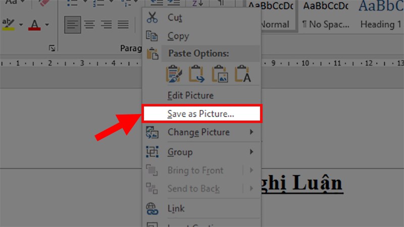 Quay lại giao diện Word > Nhấp chuột phải > Chọn Save as Picture
