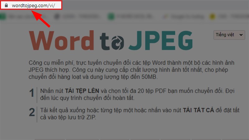Truy cập vào trang web Word to JPEG