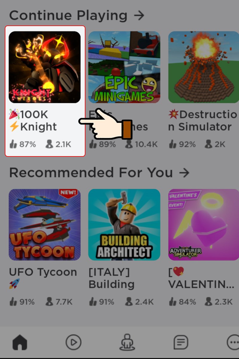 Nhấn chọn mode chơi Knight Heroes