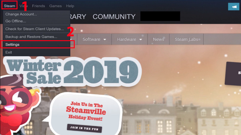 Mở menu Steam, chọn Settings