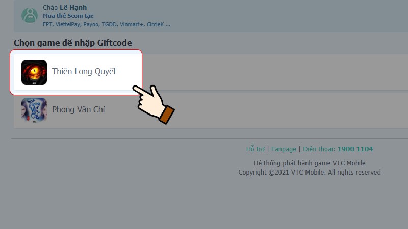 Nhấn chọn game Thi&ecirc;n Long Quyết