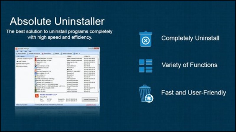 Absolute Uninstaller là chương trình gỡ cài đặt miễn phí của nhà phát hành nổi tiếng Glarysoft
