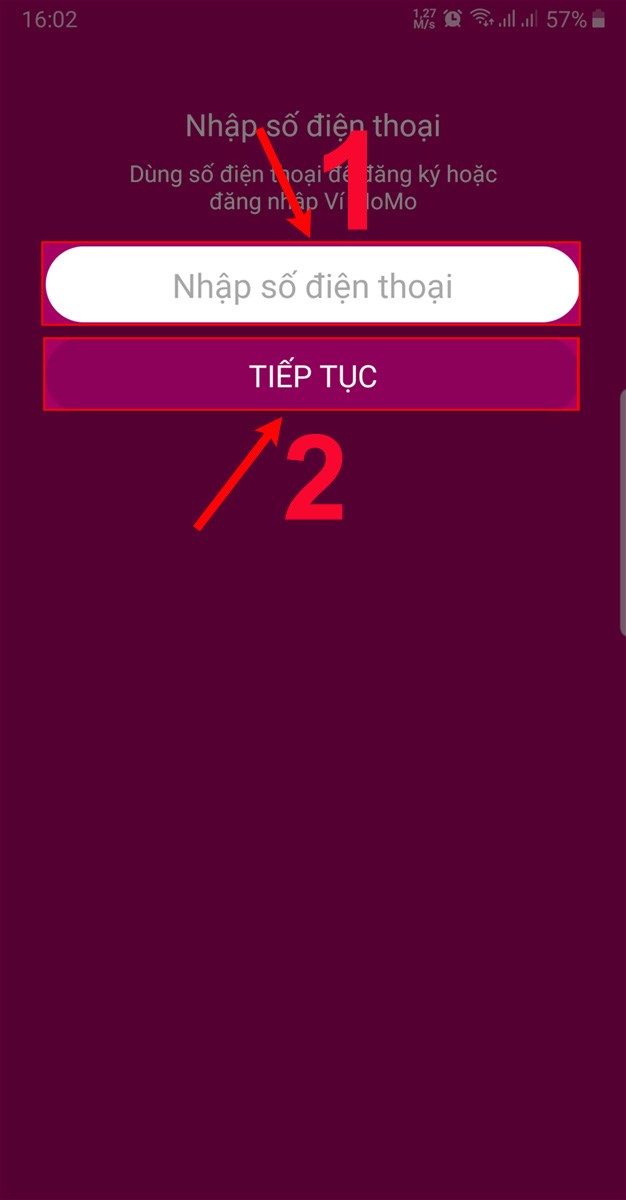 Nhập số điện thoại và chọn tiếp tục.
