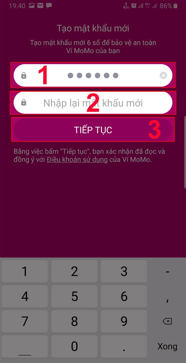 Thiết lập mật khẩu cho tài khoản đăng ký và chọn Xác nhận.