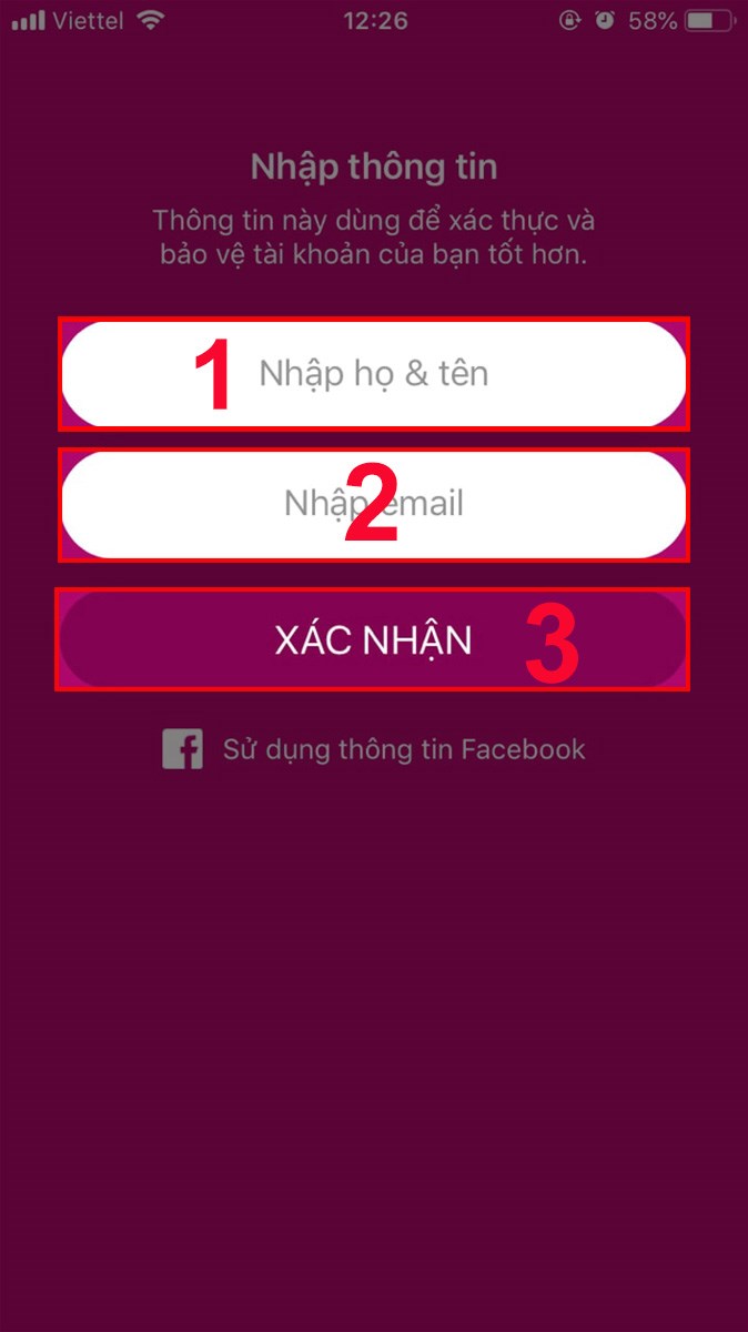 Nhập họ tên, email và chọn xác nhận.