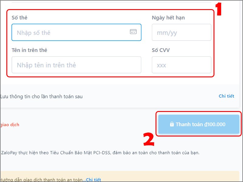 Nhập thông tin thẻ thanh toán