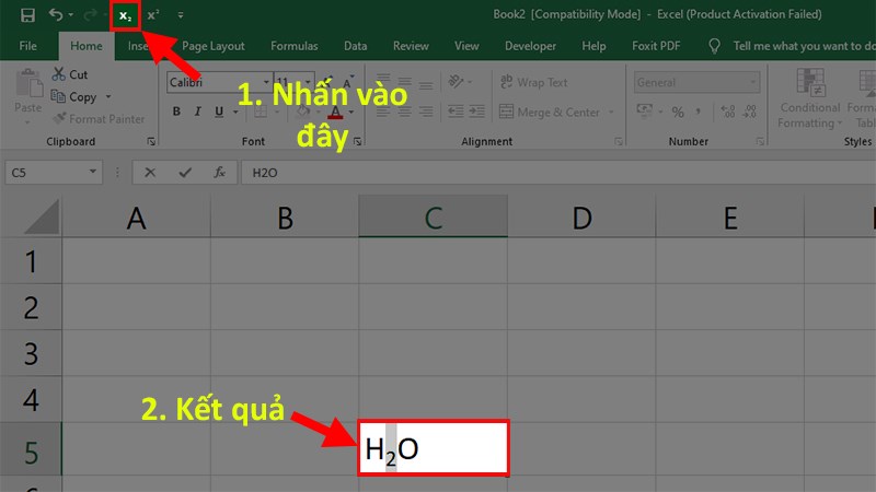 Tô chọn chữ số hoặc ký tự cần viết chỉ số dưới > Đi đến&nbsp;góc trên bên trái&nbsp;> Nhấn chọn vào&nbsp;ký hiệu&nbsp;X2
