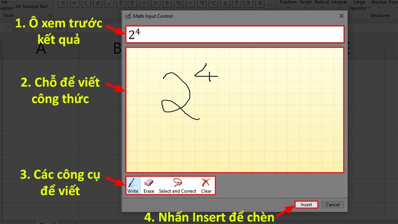 Viết số bạn muốn vào bảng hiện lên > Nhấn Insert để chèn số bạn vừa viết vào Excel