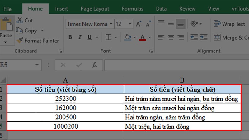 kết quả sau khi chuyển tiền thành số trong Excel