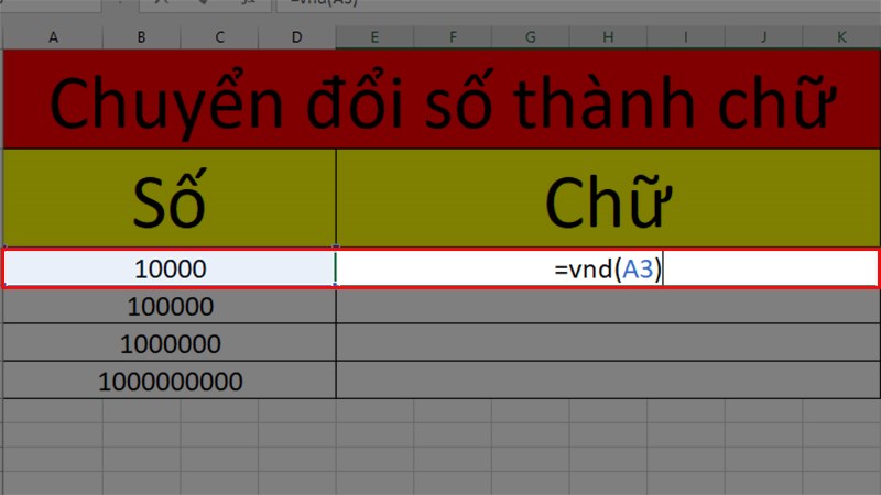 Sau khi đã Add-Ins xong bạn nhập hàm sau để chuyển đổi số thành tiền
