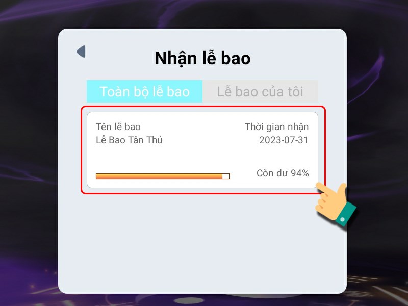 Nhấn vào lễ bao tân thủ