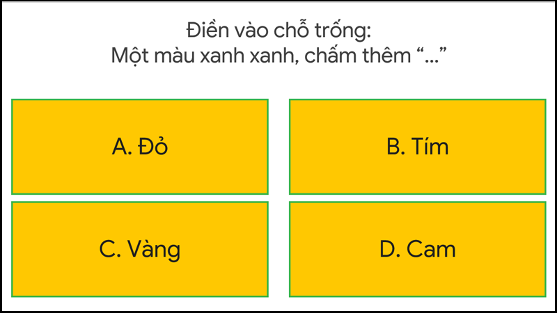 Vẽ các ô đáp án và điền nội dung