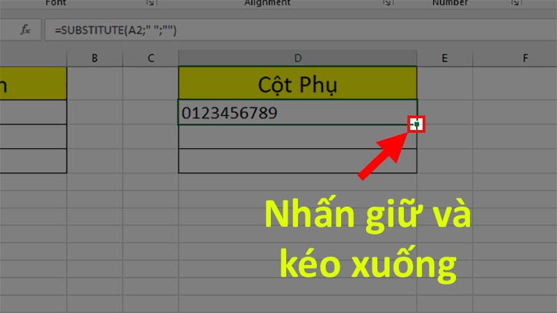 Nhấn giữ ô vuông nhỏ góc phải của ô được chọn > Kéo xuống để áp dụng cho những ô bên dưới
