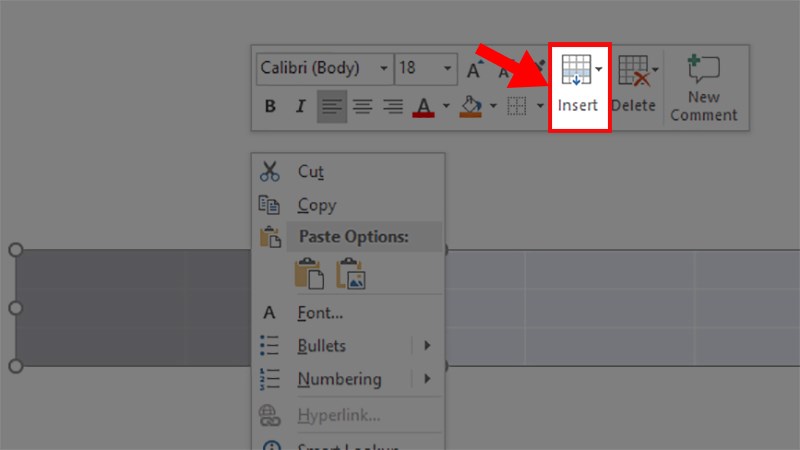 Nhấp chuột phải > Chọn Insert