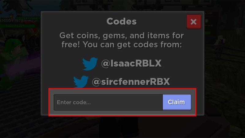 Nhập code tại Enter Code và Claim để nhận