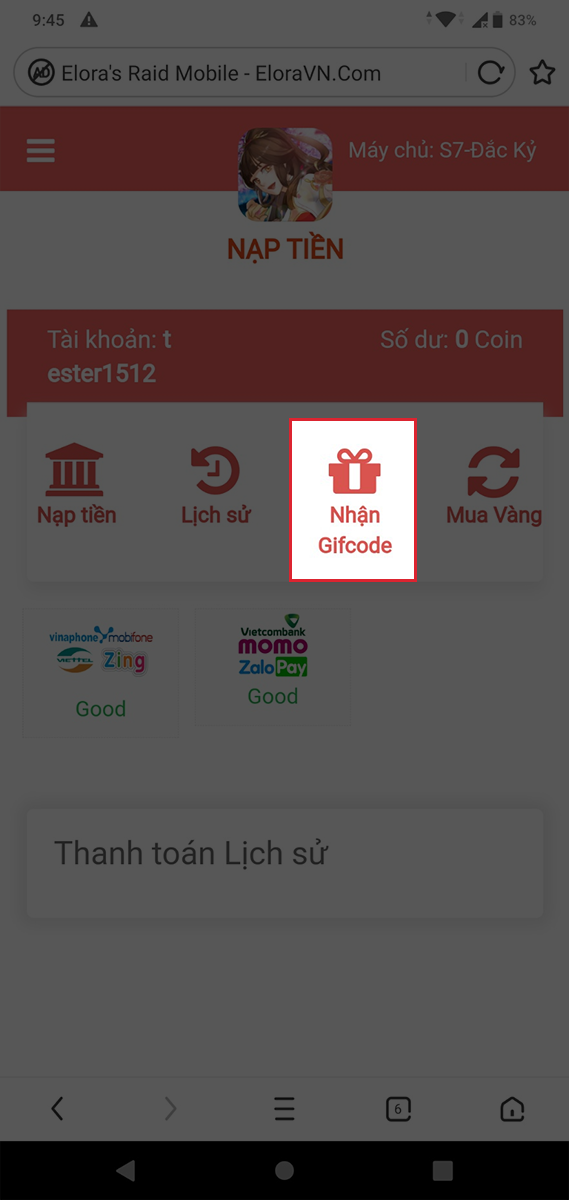 Chọn Nhận Giftcode