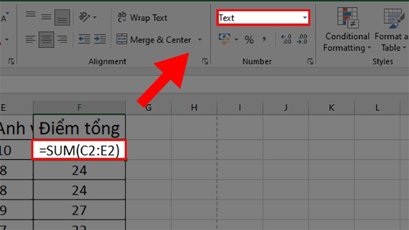 Định dạng Text cho ô chứa công thức