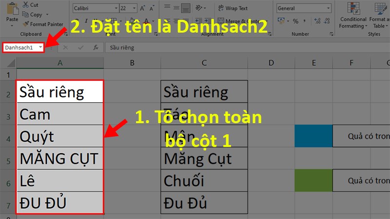 Đặt tên cho các cột dữ liệu 1