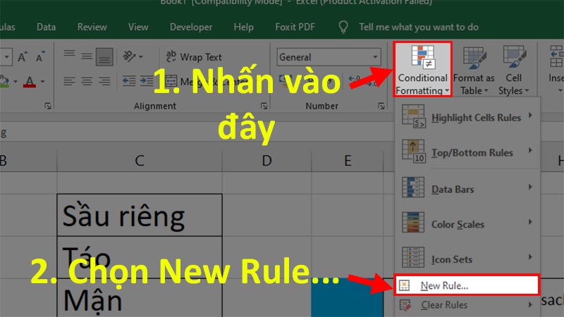 Chọn&nbsp;Conditional Formatting&nbsp;> Chọn&nbsp;New Rule