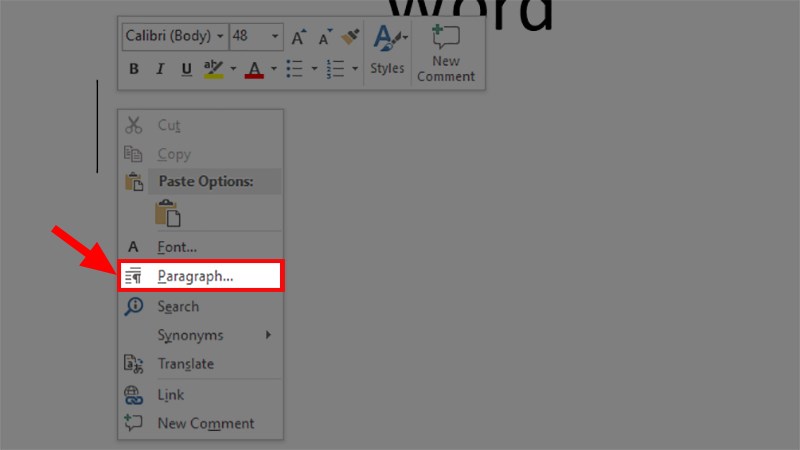 Đưa con trỏ chuột đến vị trí muốn ngắt trang&nbsp;> Nhấn&nbsp;chuột phải&nbsp;>&nbsp; Chọn&nbsp;Paragraph