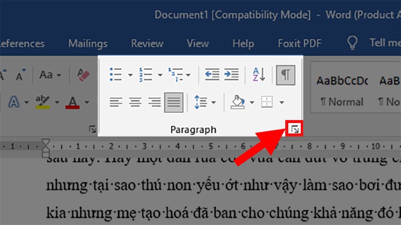 Đi đến phần Paragraph > Nhấp vào mũi tên hướng xuống ở góc