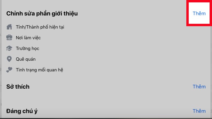 Tại mục Chỉnh sửa trang cá nhân, kéo xuống mục Chỉnh sửa phần giới thiệu > Chọn Thêm