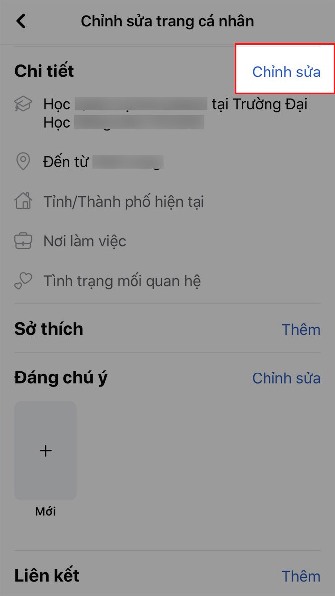 Tại mục Chi tiết, chọn Chỉnh sửa