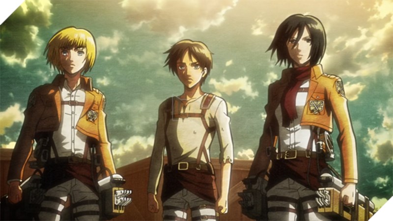 Armin, Eren và Mikasa (từ trái qua)