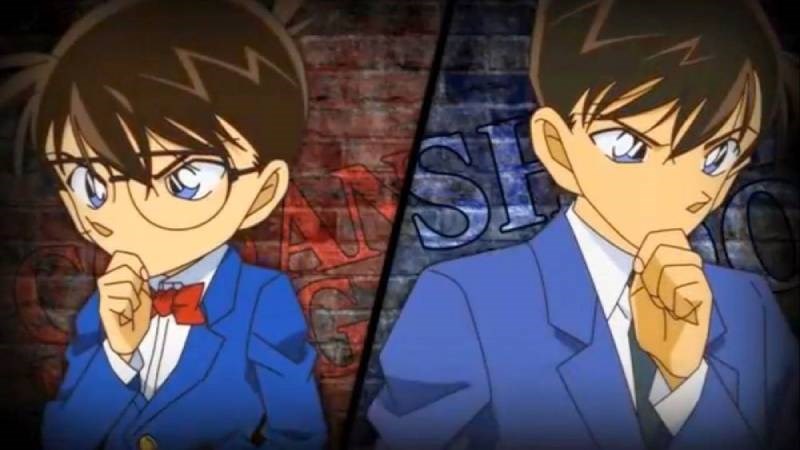 Kudo Shinichi (phải) dưới hình dạng Edogawa Conan (trái)