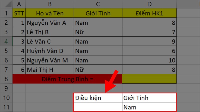 Tạo điều kiện "Giới Tính: Nam"