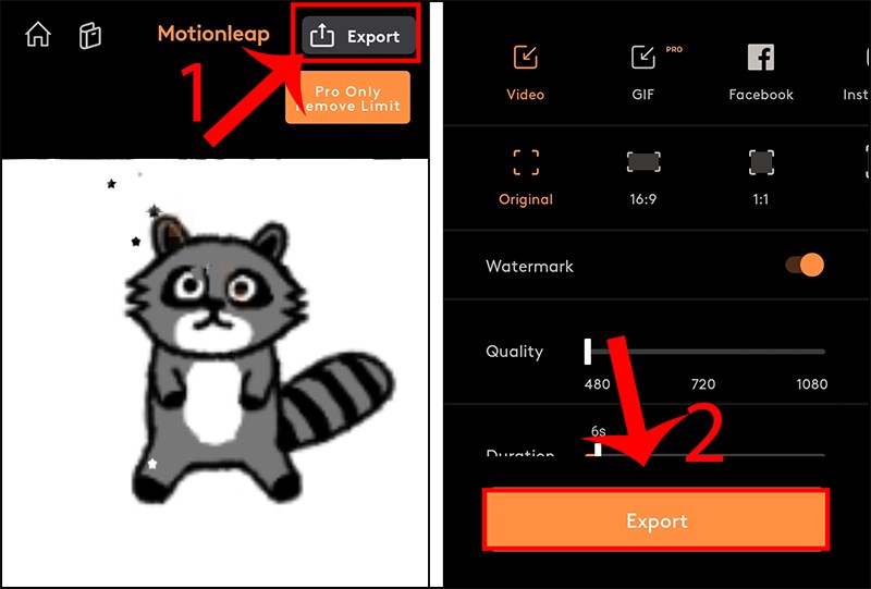 Chọn Export để lưu video về điện thoại Chọn Export để lưu video về điện thoại