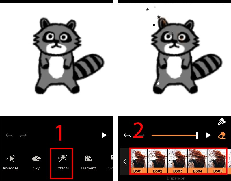 Chọn Effect và chọn hiệu ứng trong Disperson Chọn Effect và chọn hiệu ứng trong Disperson