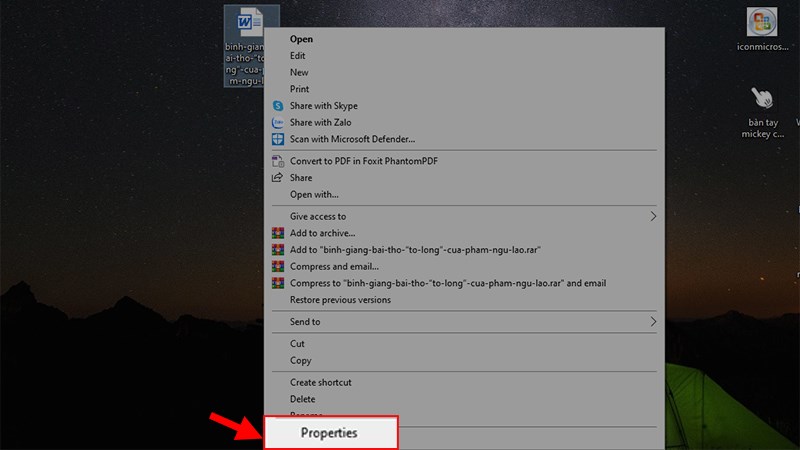 Tắt file Word bị mã hóa đi >&nbsp;Nhấn chuột phải vào file Word bị mã hóa > Chọn Properties
