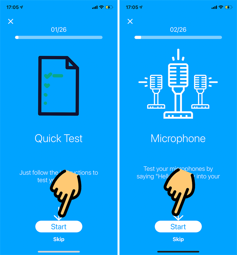 bấm Start và nói Hello để test mic 