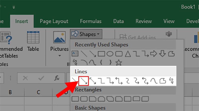 Đi đến phần Lines > Chọn Arrow để vẽ mũi tên