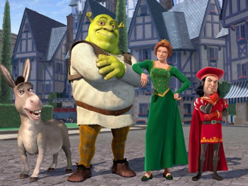 Từ trái sang: Donkey, Shrek, Fiona và Lord Farquaad