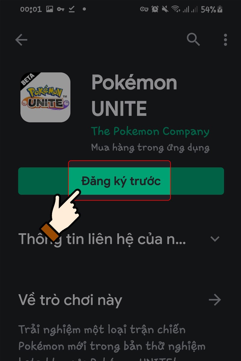 Tìm kiếm game Pokémon Unite > Nhấn chọn Đăng ký trước