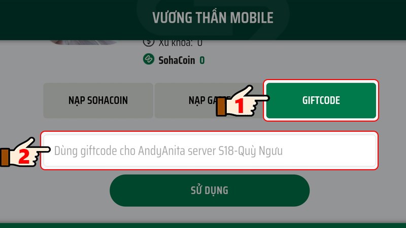 Nhấn chọn Giftcode > Nhập code v&agrave;o &ocirc; trống