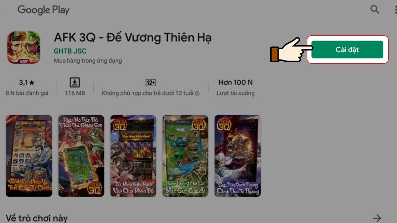 Nhấn chọn C&agrave;i đặt (Install) v&agrave; chờ game tải về nh&eacute;